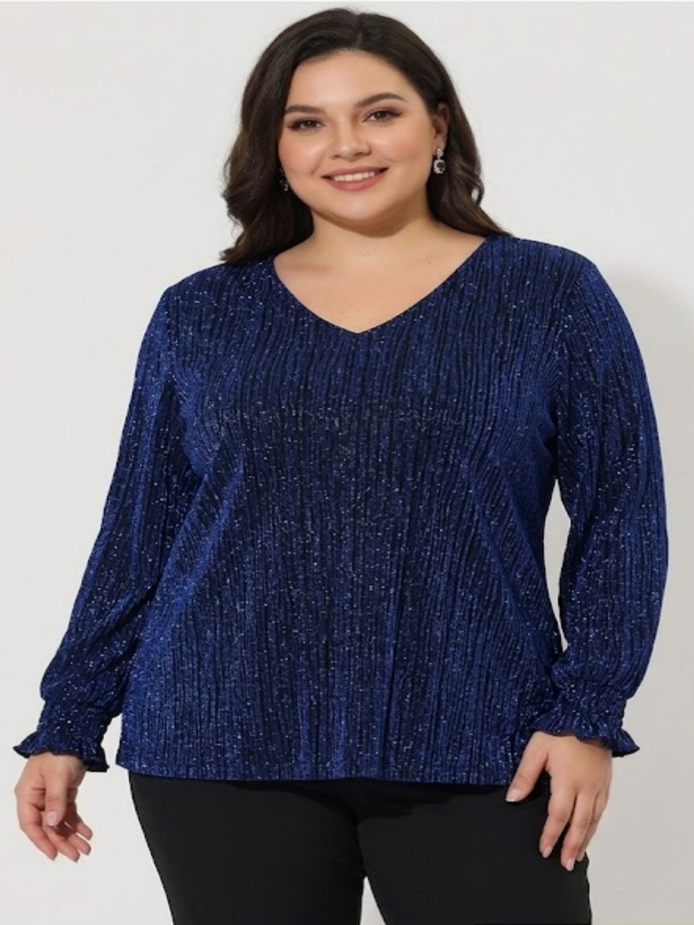 Sparkling Royal Blue V-Neck Long Sleeve Top